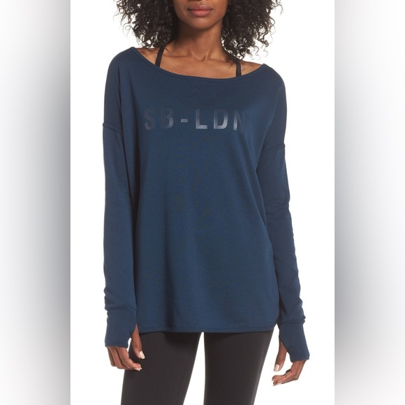 Sweaty Betty Simhasana Slogan Sweatshirt Open Back Dark Blue Teal Size XS - Picture 2 of 8